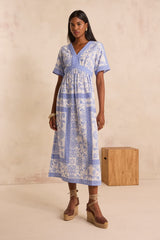 PRUNELLE PRINTED MIXED COTTON LONG DRESS