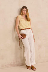 LILOU LEMON EMBROIDERED COTTON TOP