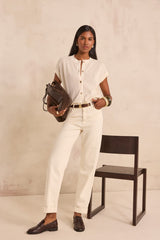 ALMA CREAM SHORT-SLEEVED COTTON CARDIGAN