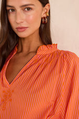 SACHA STRIPED SHORT-SLEEVED COTTON BLOUSE