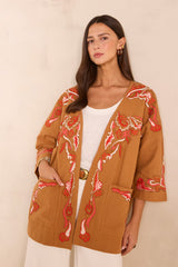 NOURIA EMBROIDERED 3/4 SLEEVE COTTON JACKET