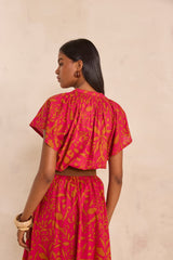 MIA SHORT-SLEEVE COTTON PRINTED BLOUSE