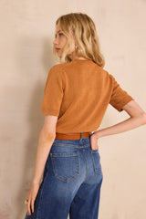 AMANDA OCHER SHORT SLEEVE COTTON BLEND SWEATER