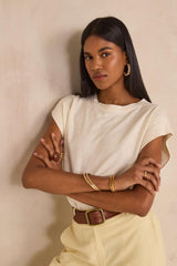 LOIC CREAM HEMP AND COTTON BLEND T-SHIRT