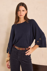 ALYA NAVY CAPE-STYLE CASHMERE SWEATER