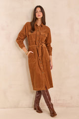 BETANIE CINNAMON CORDUROY DRESS