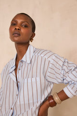PASSY SKY BLUE STRIPED COTTON BLOUSE