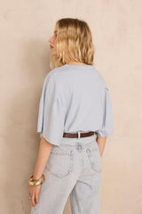 LOREEN SKY BLUE SHORT SLEEVE COTTON T-SHIRT