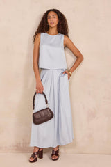 ETINCELLE SKY BLUE PLEATED LONG SKIRT
