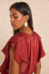SCARLETT BRICK SATIN SLEEVELESS BLOUSE