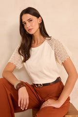 TRACY EMBROIDERED SHORT-SLEEVE COTTON T-SHIRT