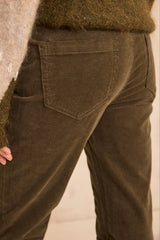 MARCUS KHAKI STRAIGHT VELVET TROUSERS