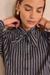MALO NAVY STRIPED COTTON BLOUSE