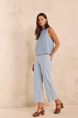 ROSIE STRIPED CROPPED MIXED COTTON JEANS
