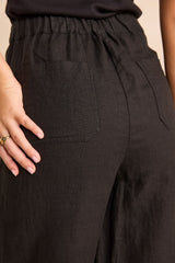 TERRY BLACK LOOSE LINEN TROUSERS