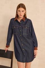 PAULINA STRAIGHT DENIM AND CORDUROY DRESS