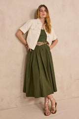 OLIVE COTTON TRAPEZE SKIRT