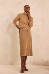 VAYA LIGHT CAMEL STRAIGHT CORDUROY SKIRT