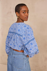 DOMY LACE-PRINT COTTON BLEND BLOUSE