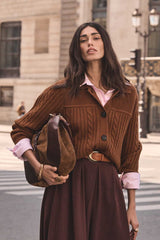 ARTUS CINNAMON LONG-SLEEVED WOOL CARDIGAN