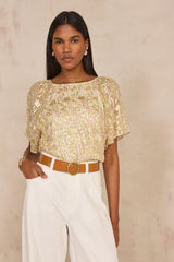 DELINA SHORT-SLEEVE SHINY PRINTED BLOUSE