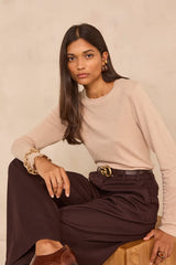 FLYNN NATURAL LONG SLEEVE SILK BLEND T-SHIRT
