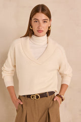 AUGUSTE ECRU SAILOR COLLAR WOOL SWEATER