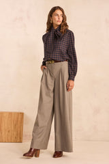 LILY WIDE BEIGE VISCOSE BLEND TROUSERS