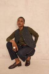 PHARELL FIR GREEN BLENDED WOOL TWEED VEST