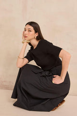 ORELIE COTTON TIE-WAIST TRAPEZE SKIRT
