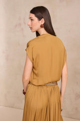 PHANY OCHRE SATIN SHORT-SLEEVED TOP