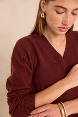 BARY BURGUNDY V-NECK CASHMERE SWEATER