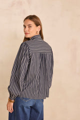 MALO NAVY STRIPED COTTON BLOUSE