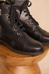 ORANNE BLACK FLAT LEATHER ANKLE BOOTS