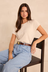 BILL BIS CREAM SHORT-SLEEVED CASHMERE SWEATER