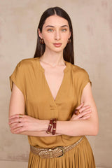 PHANY OCHRE SATIN SHORT-SLEEVED TOP