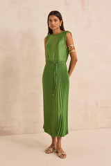 BELL GREEN PLEATED STRAIGHT DRESS