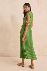 BELL GREEN PLEATED STRAIGHT DRESS