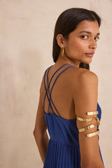 LAMORE PLEATED SPAGHETTI STRAP DRESS