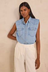 MACAO SLEEVELESS DENIM COTTON BLOUSE