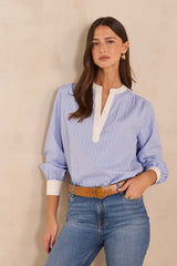 MANAELLE STRIPED LONG-SLEEVE BLOUSE