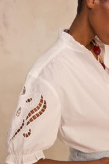 DONCASTER SHORT-SLEEVED EMBROIDERED COTTON BLOUSE