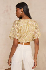 DELINA SHORT-SLEEVE SHINY PRINTED BLOUSE