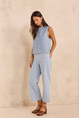 ROSIE STRIPED CROPPED MIXED COTTON JEANS