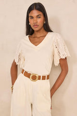 LOLA EMBROIDERED SHORT SLEEVE COTTON T-SHIRT