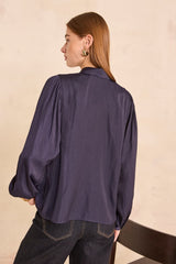 MARION NAVY SATIN BLOUSE