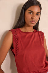 TAMARA BRICK SLEEVELESS EMBROIDERED T-SHIRT