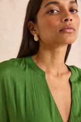 PHANY GREEN SATIN SHORT-SLEEVED TOP