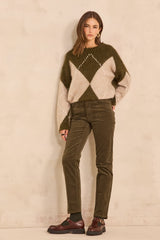 MARCUS KHAKI STRAIGHT VELVET TROUSERS