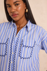 DICKINSON ROYAL BLUE LONG SLEEVE STRIPED COTTON BLOUSE